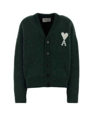 Ami Paris Ami Bottle Alpaca Blend Cardigan - Green