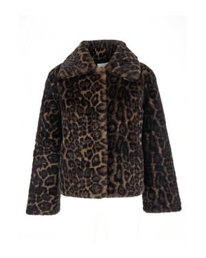 Apparis Leopard Print Faux Fur Jacket For - Black