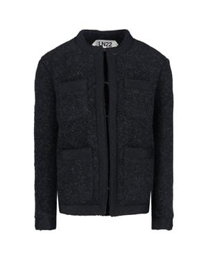 LN22 Textured Wool Blend Jacket With Round Neckline - Black