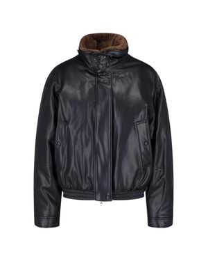 Low Classic Faux Leather Bomber Jacket With Sherpa Lining - Black