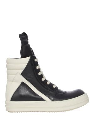 Rick Owens Geometric Panel Leather Sneakers With Extended Tongue And Inside-Ankle Zip (Boy) - White