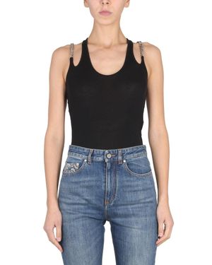 Stella McCartney Chic Round Neck Mini Top With Chain Straps - Black