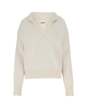 Jil Sander Ivory Cashmere Blend Oversize Sweater - White
