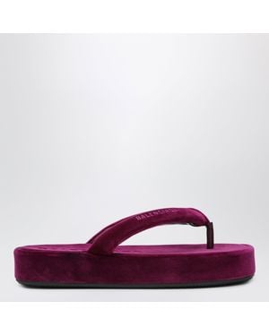 Balenciaga Jet Lag Velvet Flatform Thong Sandals - Purple