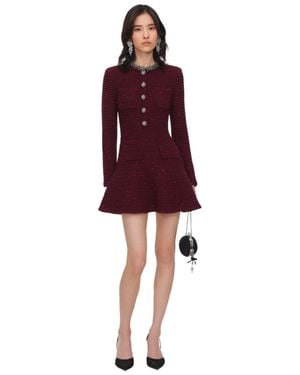 Self-Portrait Snap-Front Mini Dress With Removable Shoulder Pads & Statement Button Detail - Red