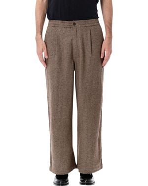 Universal Works Herringbone Wide-Leg Pleated Pants - Brown