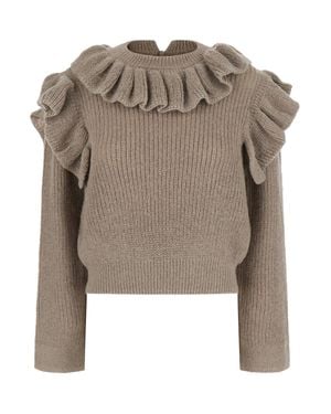 Twinset Mini V-Neck Sweater With Long Sleeves And Ribbed Hem Details - Natural