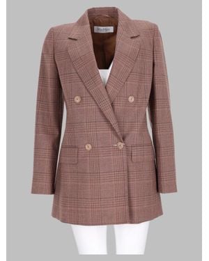 Max Mara Double-Breasted Plaid Blazer Jacket - Brown