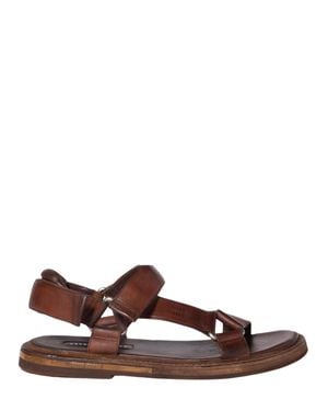 Miu Miu Vintage Leather Sandal With Buckles And Hardware - Brown