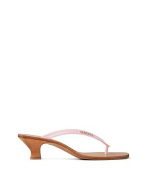 Versace Embossed Logo Block-Heel Sandals With Leather Sole - Natural