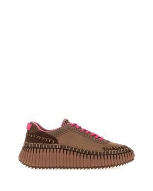 Chloé Chloé Nama Platform Sneaker With Fabric And Suede, 5 Cm - Brown
