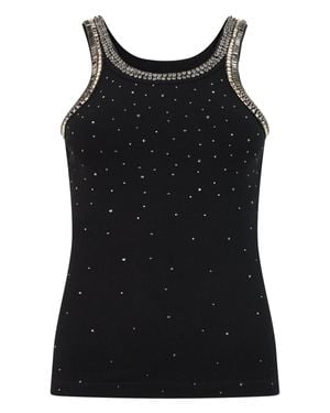Pinko Rhinestone-Embellished Sleeveless Top With Thin Straps - Black