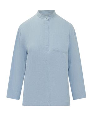 Max Mara Chic Mini Shirt With Neckline Detail And Pocket - Blue