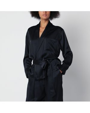 Victoria Beckham Midnight Alba Satin Shirt With Tie Waist - Black