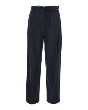 Tela 'Fox' High-Waist Wool-Blend Drawstring Pants With Side Button Closure - Blue