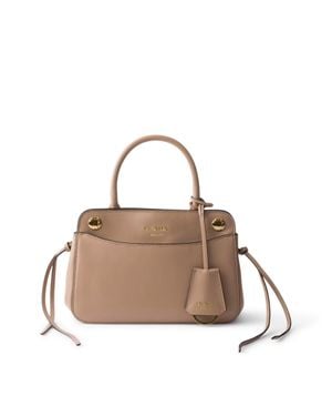 Prada Nude & Neutral Leather Mini Carry Handbag - Brown