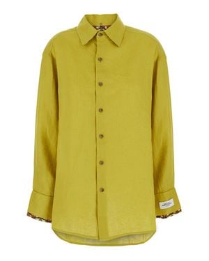 VLISCO DIALOGUES Linen Shirt With Classic Collar And Sleeve Patch - Green