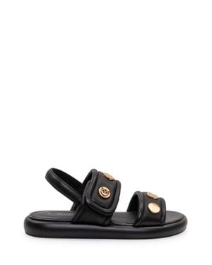 Pinko Metallic Accent Leather Slide Sandals - Black