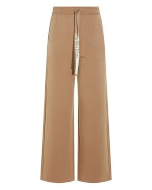 Max Mara Double Cotton T-Shirt Pants Wide-Leg With Elastic Waist And Jacquard Drawstring - Natural