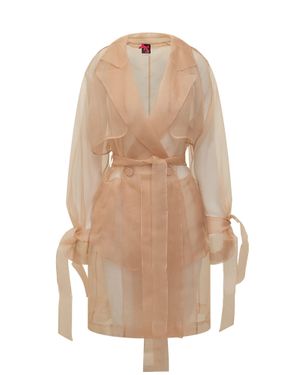 Pinko Light Knit Trench Coat With Belt - Natural