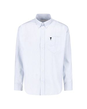 Ami Paris Striped Cotton Button-Up Shirt - White