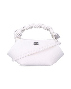Ganni Braided Bou Mini Handbag With Dice Charm, Adjustable Crossbody Strap - White