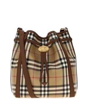 Burberry Mini Cotton Drawstring Bucket Bag - Brown
