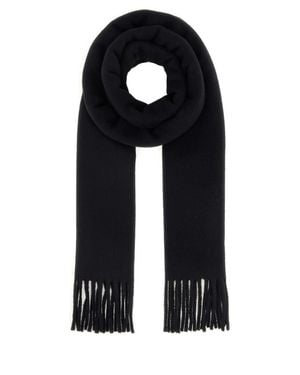 Ami Paris Cashmere-Effect Wool Scarf With Amour Heart Leather Patch - Black