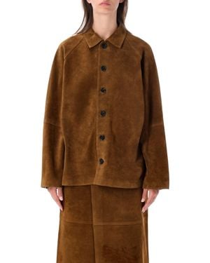Studio Nicholson Suede Button-Front Shirt Jacket - Brown