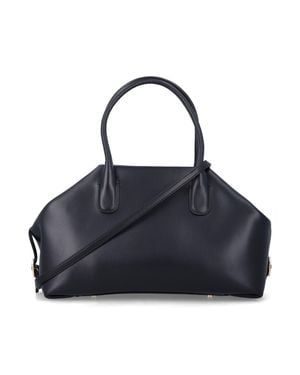 The Moire Structured Tote Bag With Shoulder Strap - Blue