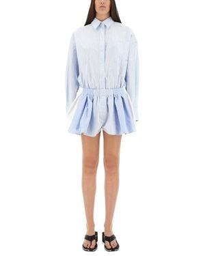 Alexander Wang Prestyled Pleated Boxer Romper Jumpsuit - Blue