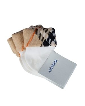 Burberry Check Turn-Back Set Socks - White