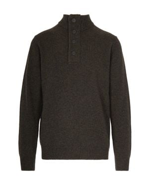 Barbour Wool Button-Front Mock Neck Sweater - Gray