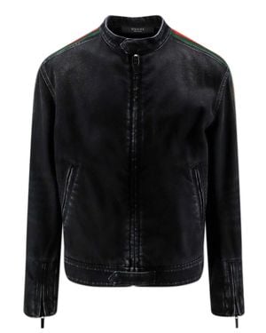 Gucci Certified Washed Cotton Denim Jacket With Engraved Zip Puller, Web-Trim Sleeves - Black