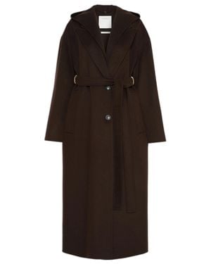 Sportmax Removable Inner Bib And Hood Loose-Fit Virgin Wool Coat With Belt And Flap Pockets - Black