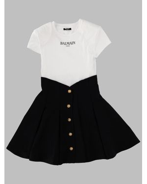 Balmain Mini Soft Fabric Dress For Girls - White