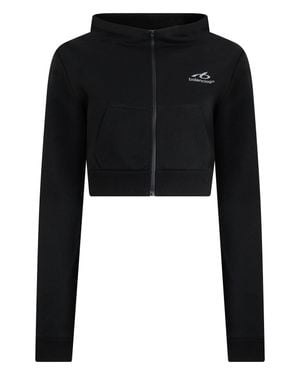 Balenciaga Cropped Zip Hoodie With Hood - Black