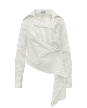BALOSSA Asymmetrical Draped Shirt With Wide Collar - White