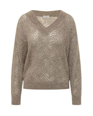 Brunello Cucinelli Luxury Cashmere-Blend Knit Sweater - Natural