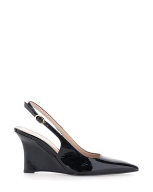 Stuart Weitzman Vinnie Leather Pointed Toe Slingback Wedges - White