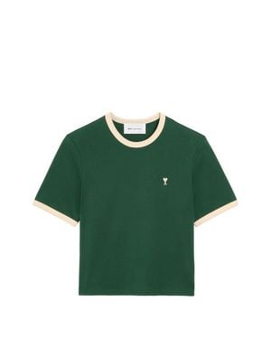 Ami Paris Bicolor T-Shirt With Off Logo Detail - Green