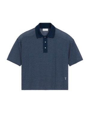 Ami Paris Striped Boxy Fit Polo With "Ami De Coeur" Patc - Blue