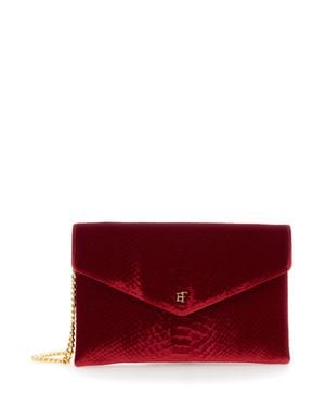 Elisabetta Franchi Mini Velvet Pouch Handbag With Zip Closure & Logo Patch - Red