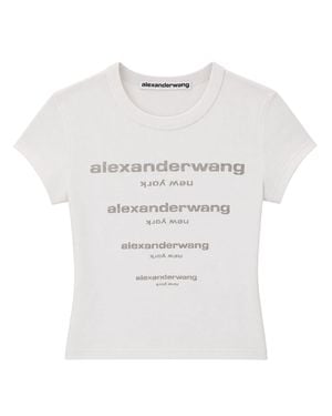 Alexander Wang Crystal Logo Cotton T-Shirt With Slim Fit - White