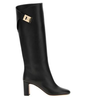Ferragamo Elli Leather Heel Boots - Black
