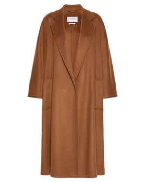 Max Mara Cashmere Embellished Pick-Stitch Lapel Coat With Belt - Brown