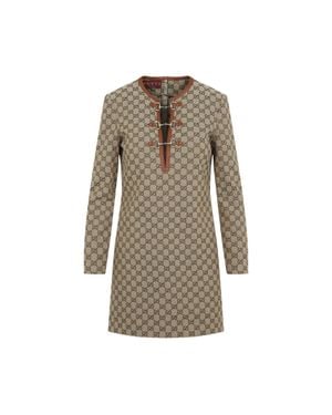 Gucci Gg Jacquard Fabric Dress - Brown