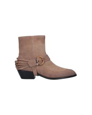 Pinko Suede Ankle Boots With Buckle Detail - Brown