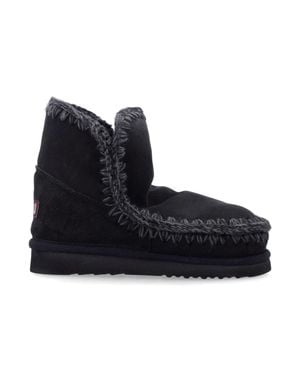 Mou Eskimo Mini 18 Double-Face Sheepskin Boots With Wool Crochet Stitching - Black