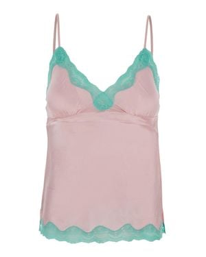Gold Hawk V-Neck Lace-Trim Spaghetti Strap Top - Pink